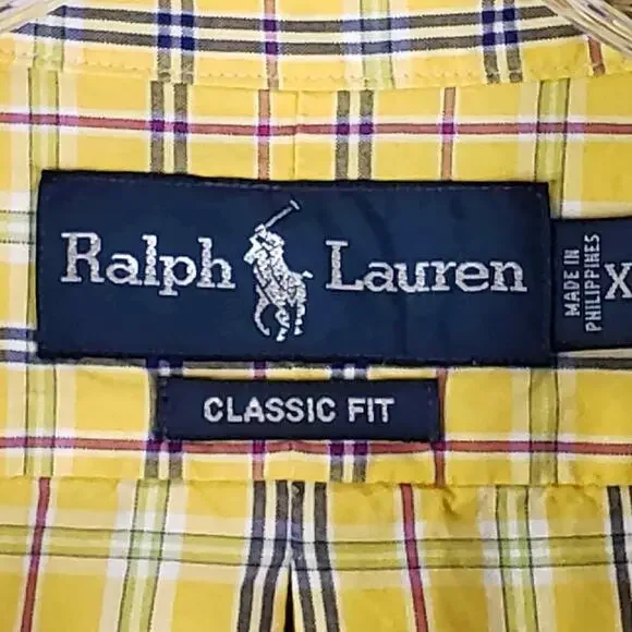 Polo Ralph Lauren Shirt Oxford Men's Size XL Yellow Plaid LS Button Down - Picture 6 of 8